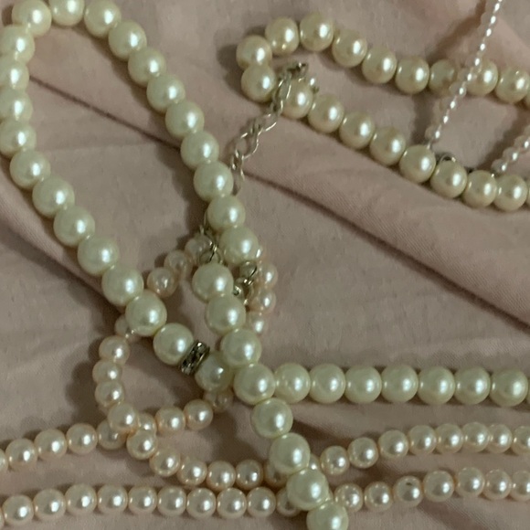 pearl necklace sets bundle necklace & bracelet sets diamonds & Pearl pink white - Picture 2 of 4